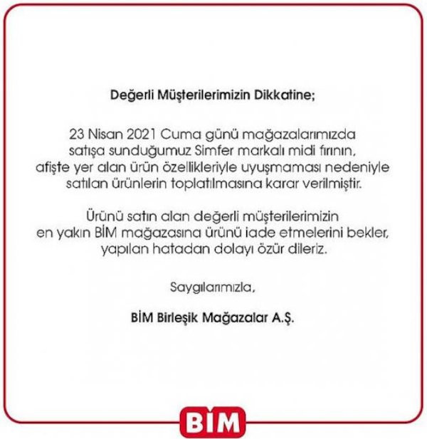 bim'de satılan ürün